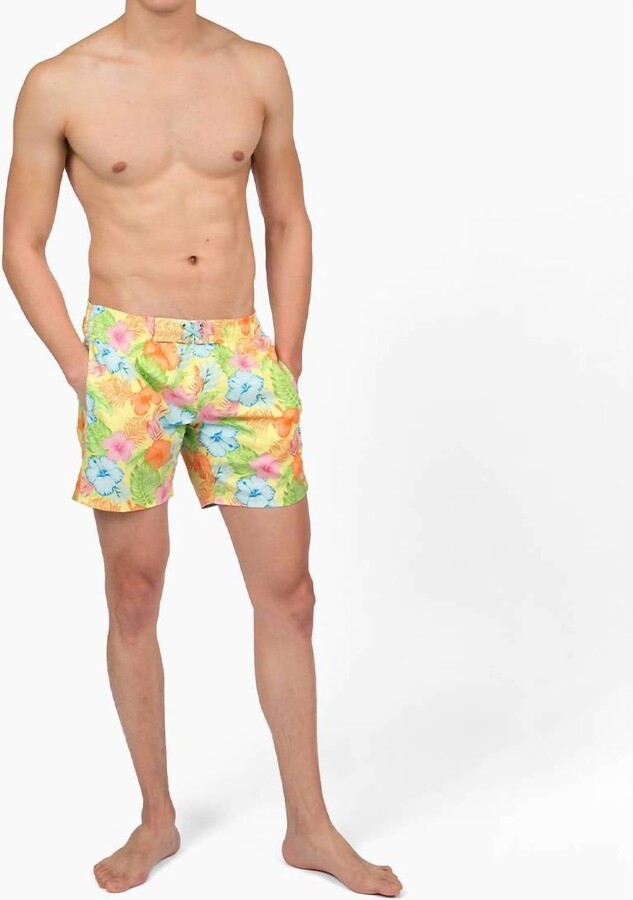 RuggedButts Men's Happy Hula Swim Trunks In Yellow