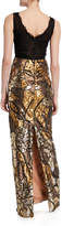 Thumbnail for your product : Marchesa Notte Floral Sequin V-Neck Sleeveless Column Gown w/ Lace Bodice