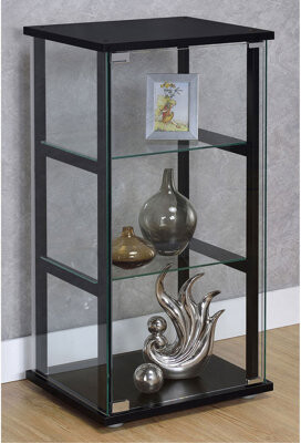 Wrought Studio Callie Black Glass 3-Shelf Curio Cabinet