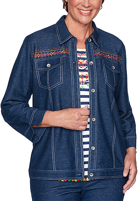 womens denim jacket with embroidery