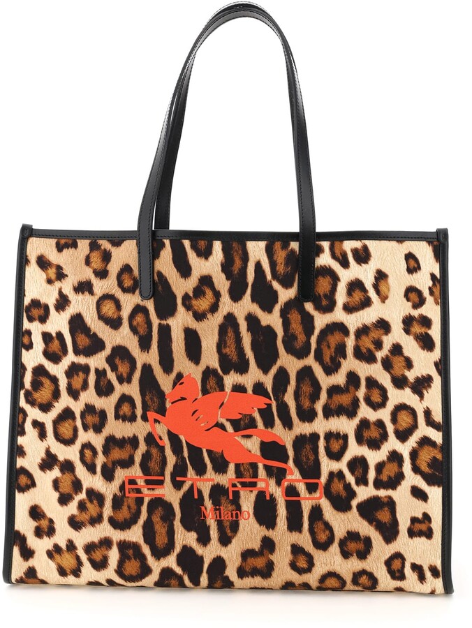 Etro Leopard Shopping Bag With Logo - ShopStyle
