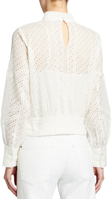 Frame Eyelet Long-Sleeve Party Top