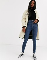 Thumbnail for your product : Asos Tall ASOS DESIGN Tall collarless borg coat with seam detail in cream