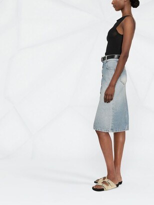 Saint Laurent Faded Straight Denim Midi Skirt