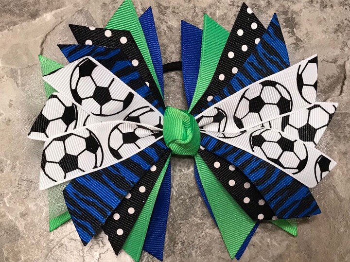 Soccer Bow - Ponytail Neon Hairbow Soccer Ribbon Hair Tie Team Streamer Green Bow
