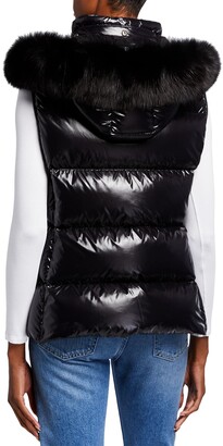 Moncler Balabio Nylon Laque Vest w/ Removable Fur Trim
