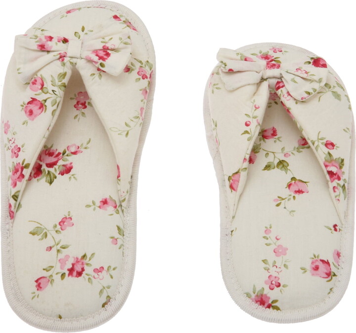 Printed Cotton Women Memory Foam Slippers, Butterfly Tie, Floral Peonies, 5-6