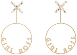Anton Heunis gold metallic girl boss swarovski crystal embellished hoop earrings