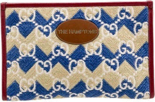 Gucci Clutch Neutrals Straw Printed Gold-Tone Hardware Leather Trim Leather Trim Embellishment Canvas Lining & Single Interior Pocket Zip Closure at Top