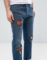 Thumbnail for your product : Reclaimed Vintage Revived X Romeo & Juliet Levi 501 Jeans In Blue With Patches