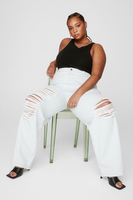 Nasty Gal Womens Plus Size Distressed Straight Leg Jeans - White - 16 -  ShopStyle