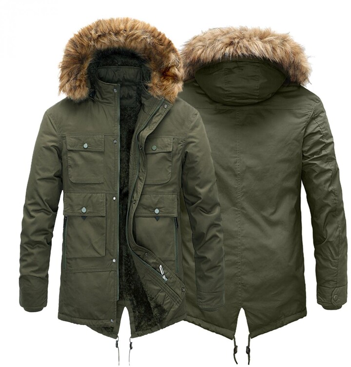 HANMAX Mens Double Breast Trench Coat Winter Mid-Length Lapel Windproof Overcoat Winter Outwear for Men 