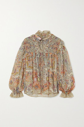 Etro Ruffled Paisley-print Silk-chiffon Blouse - Beige