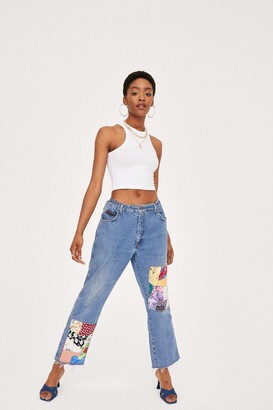 Nasty Gal Womens Vintage Patch Detail Straight Leg Jeans - Blue - S, Blue