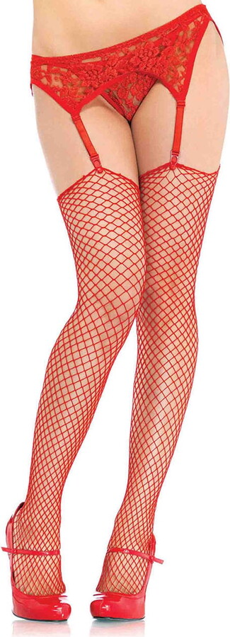 Leg Avenue Women’s Spandex Industrial Net Stockings With Unfinished Top, Red, One Size