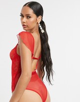 Thumbnail for your product : Love & Other Things cap sleeve lace bodysuit in red