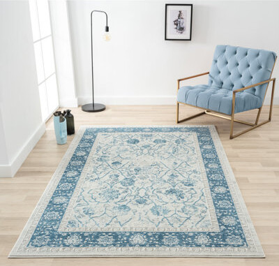 Bungalow Rose Floral Machine Woven Rectangle 2' x 3' Area Rug in Light Gray/Blue