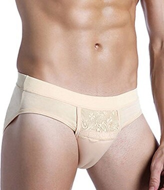 BIMEI Mens Hiding Gaff Panty Shaping Pants Lace Control Brief for  Crossdresser,Beige,2XL