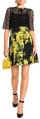 Dolce & Gabbana Pleated Floral-Print Crepe Mini Skirt