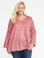 Thumbnail for your product : Old Navy Metallic-Stripe Plus-Size Lace-Trim Blouse