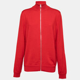 Red Wool Leather Patch Zip-Up 