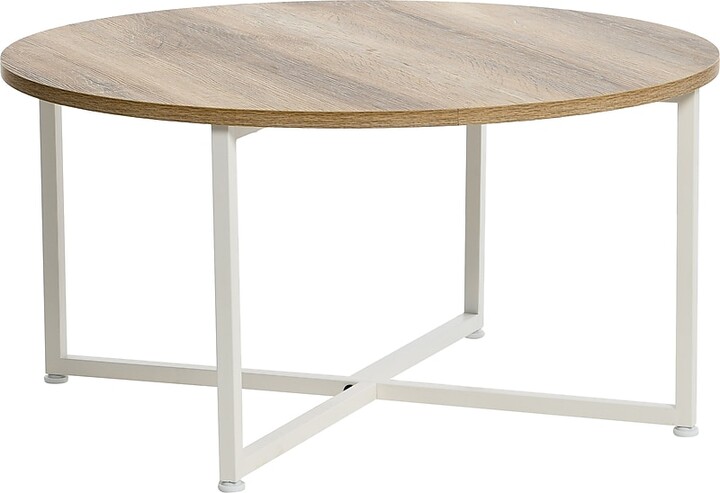 Household Essentials Jamestown 31.5"Dia. Laminate Round Coffee Table, Coastal Oak/White (8224-1)