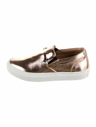 Coliac Leather Crystal Embellishments Loafer Sneakers Metallic