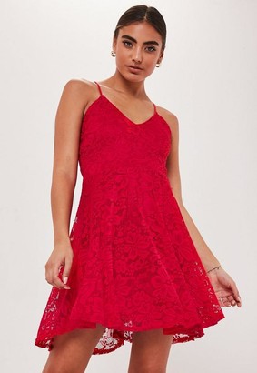Missguided Petite Red Lace Strappy Skater Dress - ShopStyle