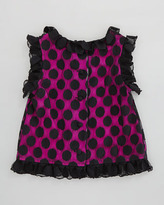 Thumbnail for your product : Milly Minis Chloe Polka-Dot Top, Black/Pink, Sizes 8-10