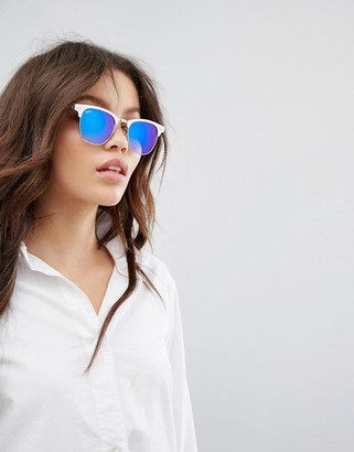 Ray-Ban Clubmaster Sunglasses with Ombre Blue Lens and Silver Frame