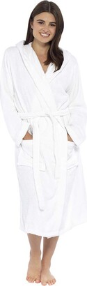Mnemo Womens Hooded Dressing Gown Flannel Fleece Bathrobe and Towelling Robe