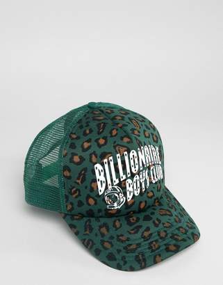 Billionaire Boys Club Leopard Print Trucker Cap In Green