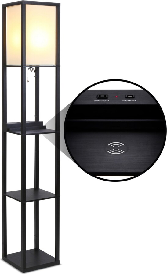 Brightech Maxwell Shelf & Led Floor Lamp Usb Port, Outlet, Wireless