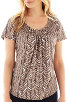 Thumbnail for your product : JCPenney St. John's Bay Short-Sleeve Smocked Print Top - Petite