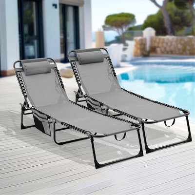 Wrought Studio Folding Chaise Lounge Pool Chair Set Of 2Patio Sun Tanning ChairOutdoor Lounge Chair With 4-Position Reclining BackBreathable Mesh Seat For Beach.