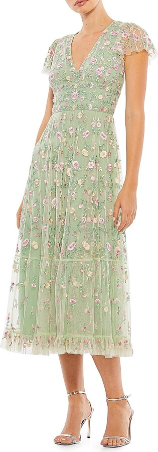 Mac Duggal Women's Floral Midi Dress - Sage Multi - Size 22
