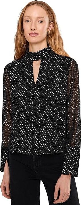 Vince Camuto Mock Neck Front Keyhole Long Bell Sleeve Women's Clothing Rich Black : XL Polyester
