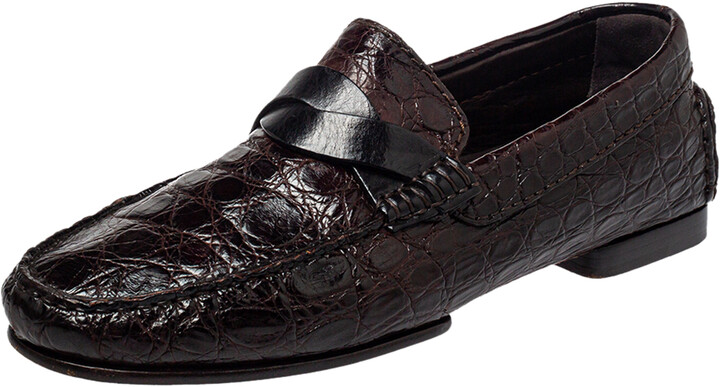 Tom Ford Brown Crocodile Leather Slip On Loafers Size 41 - ShopStyle