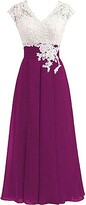 Thumbnail for your product : Leader of the Beauty Women's Chiffon V-Neck Prom Bridesmaid Dresses Tea Length Cap Sleeves Mother of The Bride Dresses 20 Grape