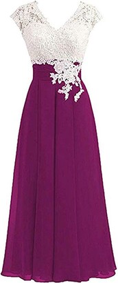 Leader of the Beauty Women's Chiffon V-Neck Prom Bridesmaid Dresses Tea Length Cap Sleeves Mother of The Bride Dresses 20 Grape