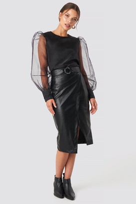 Tina Maria X NA-KD Overlapped Faux Leather Midi Skirt