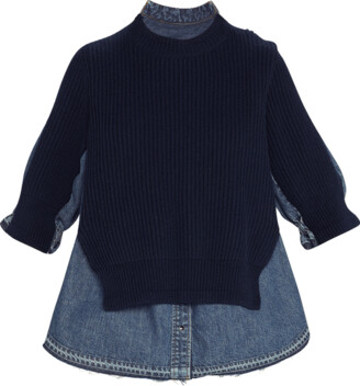 Sacai Layered Denim Button Down Pullover   ShopStyle Tops