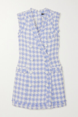 Balmain Double-breasted Checked Cotton-blend Tweed Mini Dress - Blue