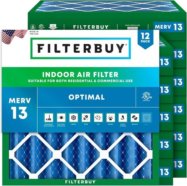 Filterbuy25x25x4AirFilter(12-Pack)PleatedMERV13HealthDefenseReplacementHVACACFurnaceFilters(ActualSize:24.50x24.50x3.63)