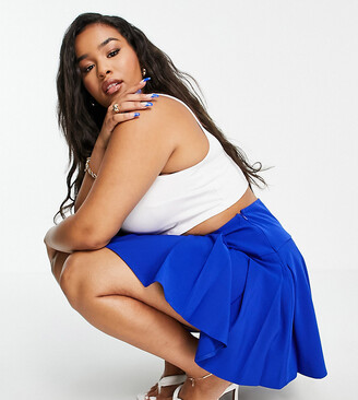 ASOS Curve DESIGN Curve pleated tennis skirt with basque detail in cobalt -  ShopStyle