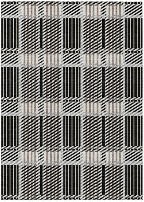 HomeRoots 10' X 14' Black Gray And Brown Plaid Washable Indoor Outdoor Area Rug