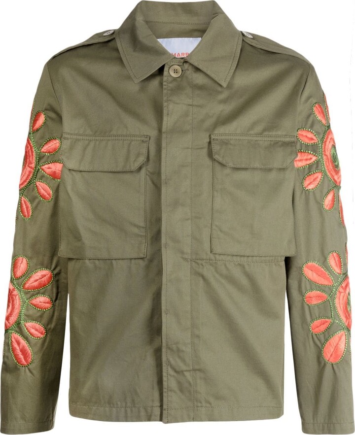 BLUEMARBLE Embroidered MilitaryStyle Overshirt ShopStyle Long Sleeve