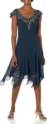 J Kara Women's Flutter Sleeve Hanky Hem Short Cocktail Embellished Dress
