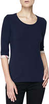 Thumbnail for your product : Burberry 3/4-Sleeve Check-Cuff Jersey Tee, Navy