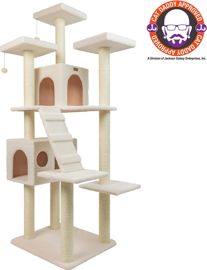 Classic Real Wood Cat Tree In Ivory, Jackson Galaxy Approved, Multi Levels With Ramp, Three